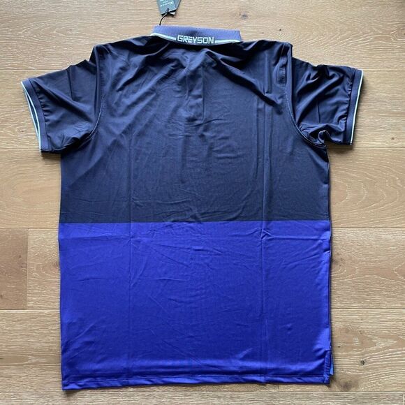 Greyson Golf Polo Men's XL Purple Navy Washoe Color-block Collared NEW - Picture 2 of 7